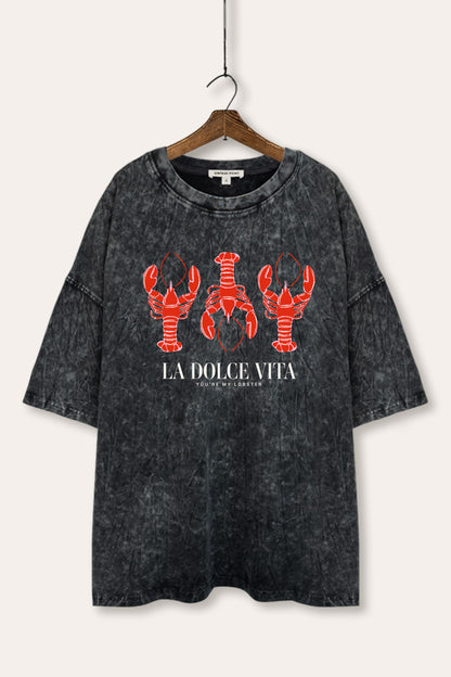 The Sweet Life Lobster Coastal Graphic Mineral Wash Oversized Tee