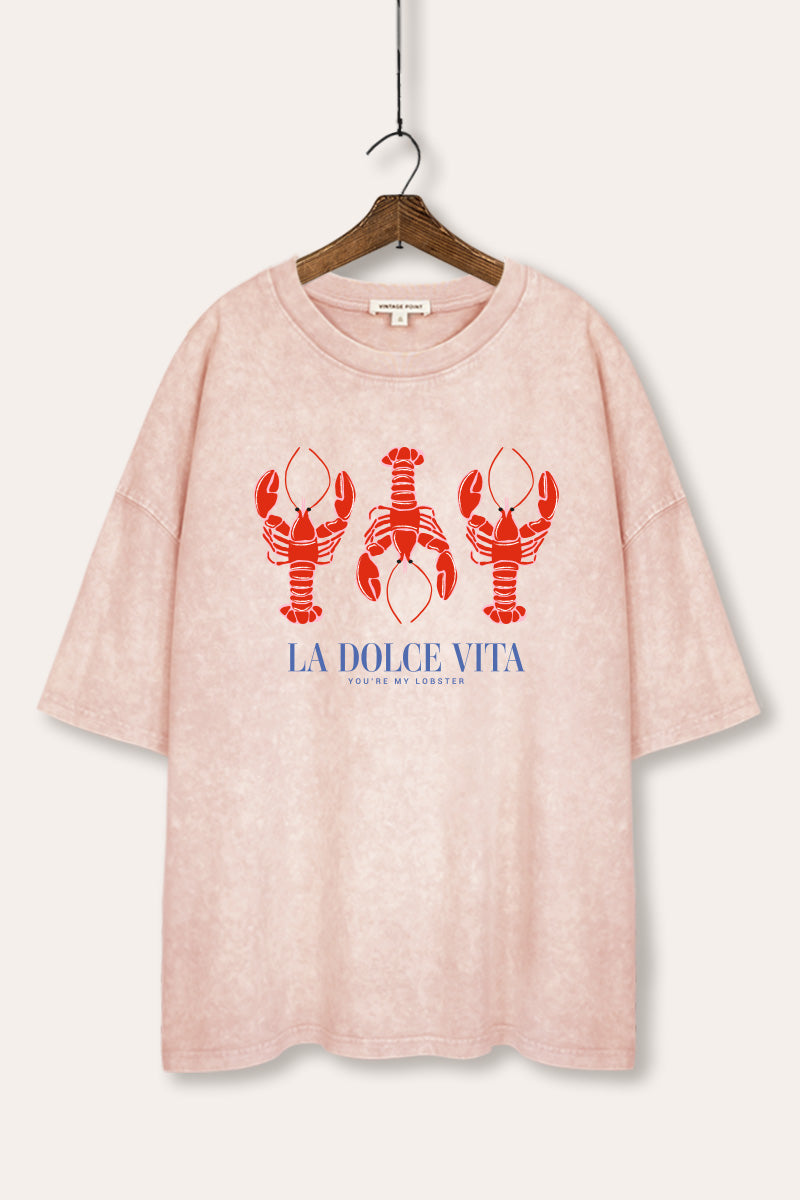 The Sweet Life Lobster Coastal Graphic Mineral Wash Oversized Tee