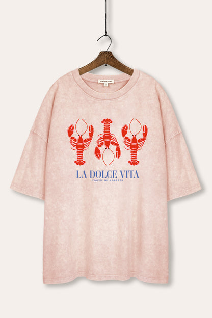 The Sweet Life Lobster Coastal Graphic Mineral Wash Oversized Tee