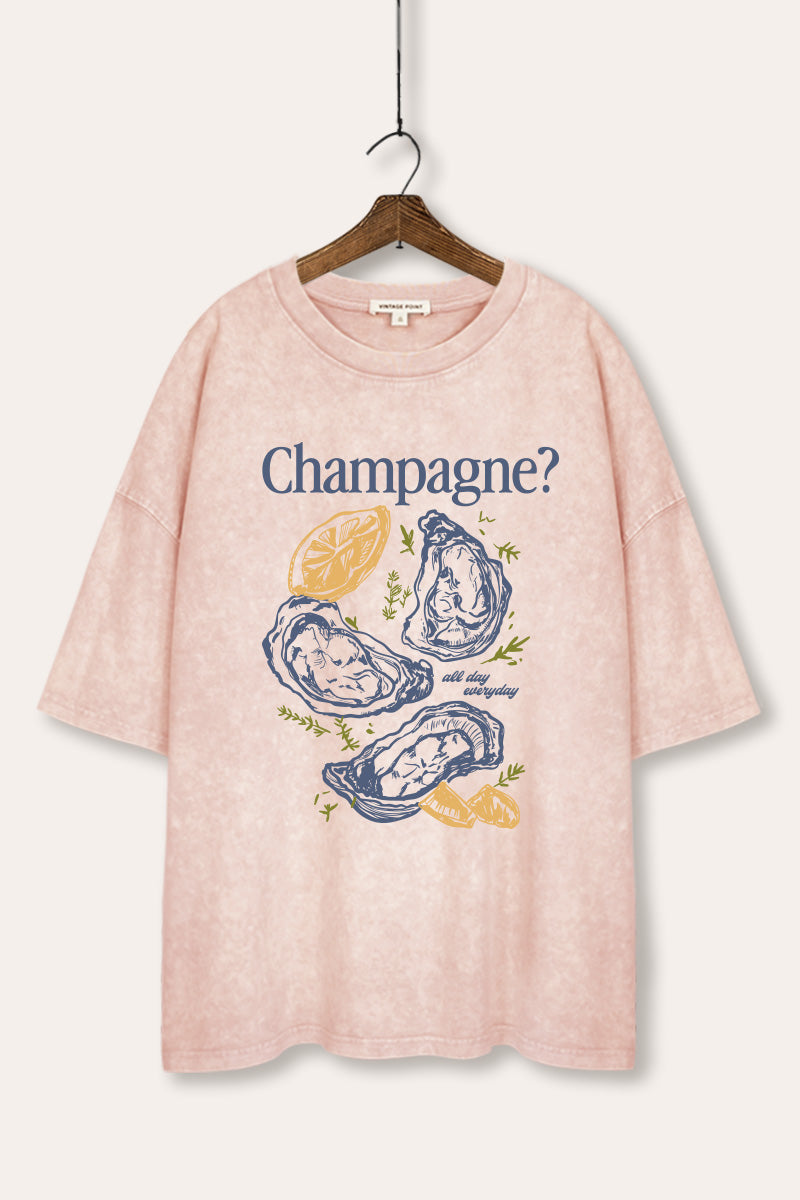 "champagne" oyster graphic mineral wash oversized tee