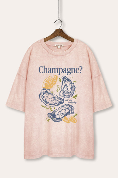 "champagne" oyster graphic mineral wash oversized tee
