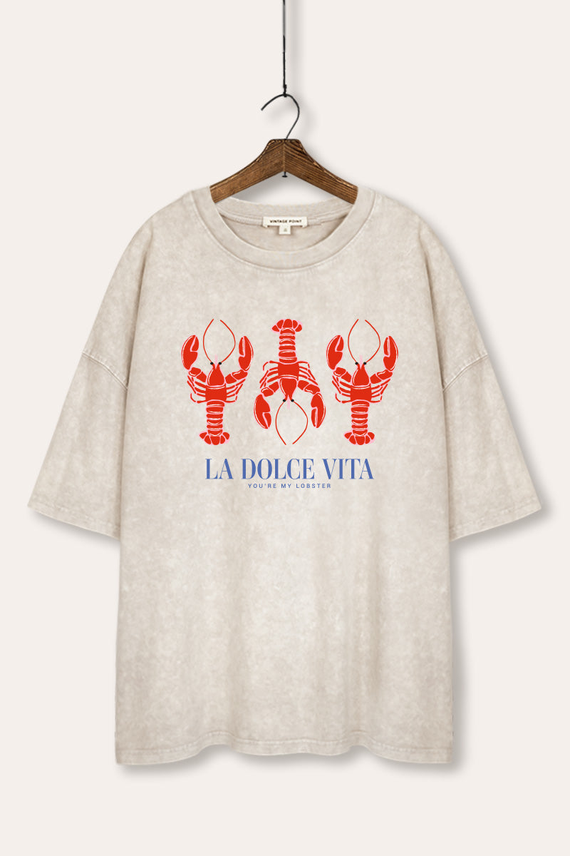 The Sweet Life Lobster Coastal Graphic Mineral Wash Oversized Tee