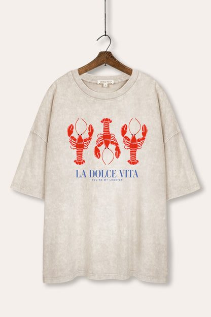 The Sweet Life Lobster Coastal Graphic Mineral Wash Oversized Tee