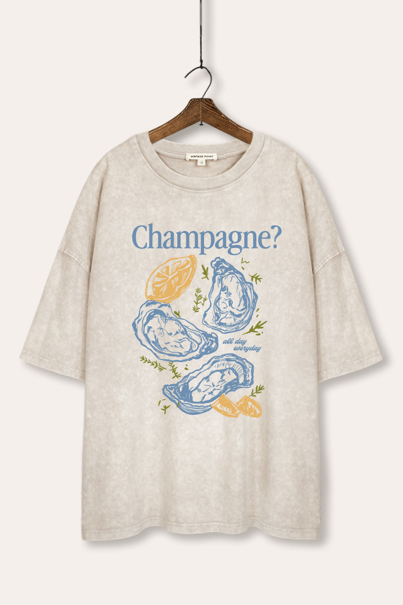 "champagne" oyster graphic mineral wash oversized tee