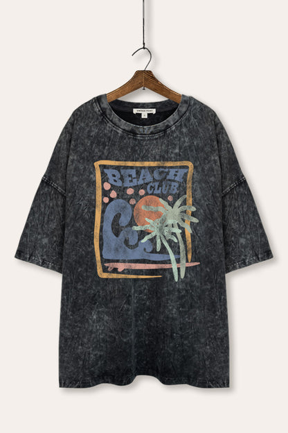 "beach club" graphic mineral wash oversized tee