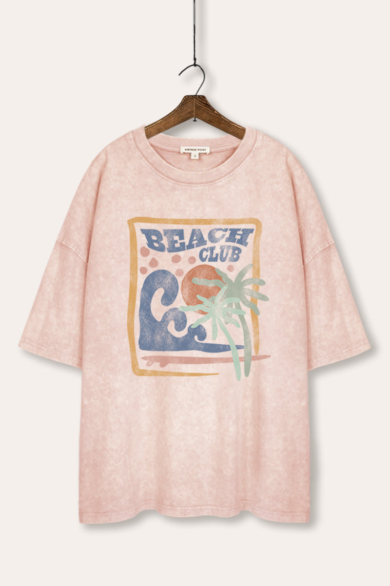 "beach club" graphic mineral wash oversized tee
