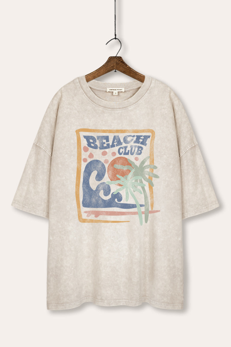 "beach club" graphic mineral wash oversized tee
