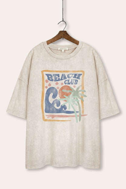 "beach club" graphic mineral wash oversized tee
