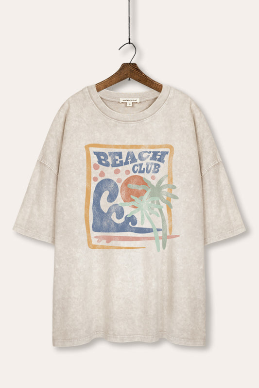 "beach club" graphic mineral wash oversized tee