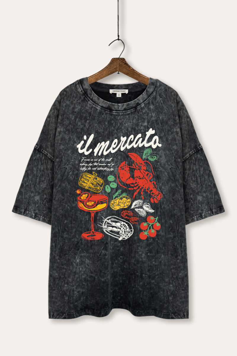 The Market Lobster Coastal Graphic Mineral Wash Oversized Tee