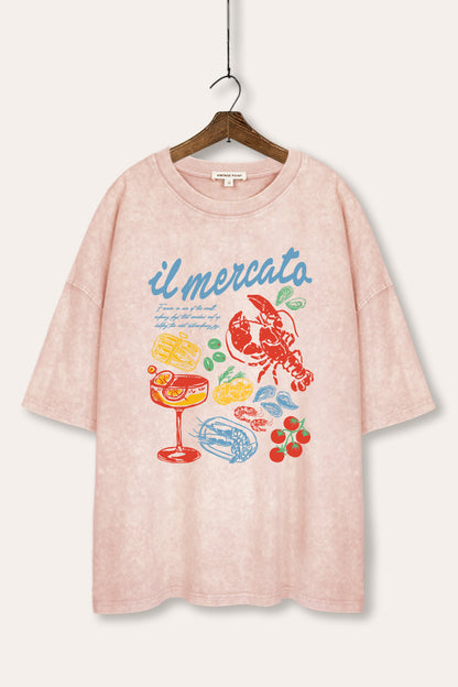 The Market Lobster Coastal Graphic Mineral Wash Oversized Tee