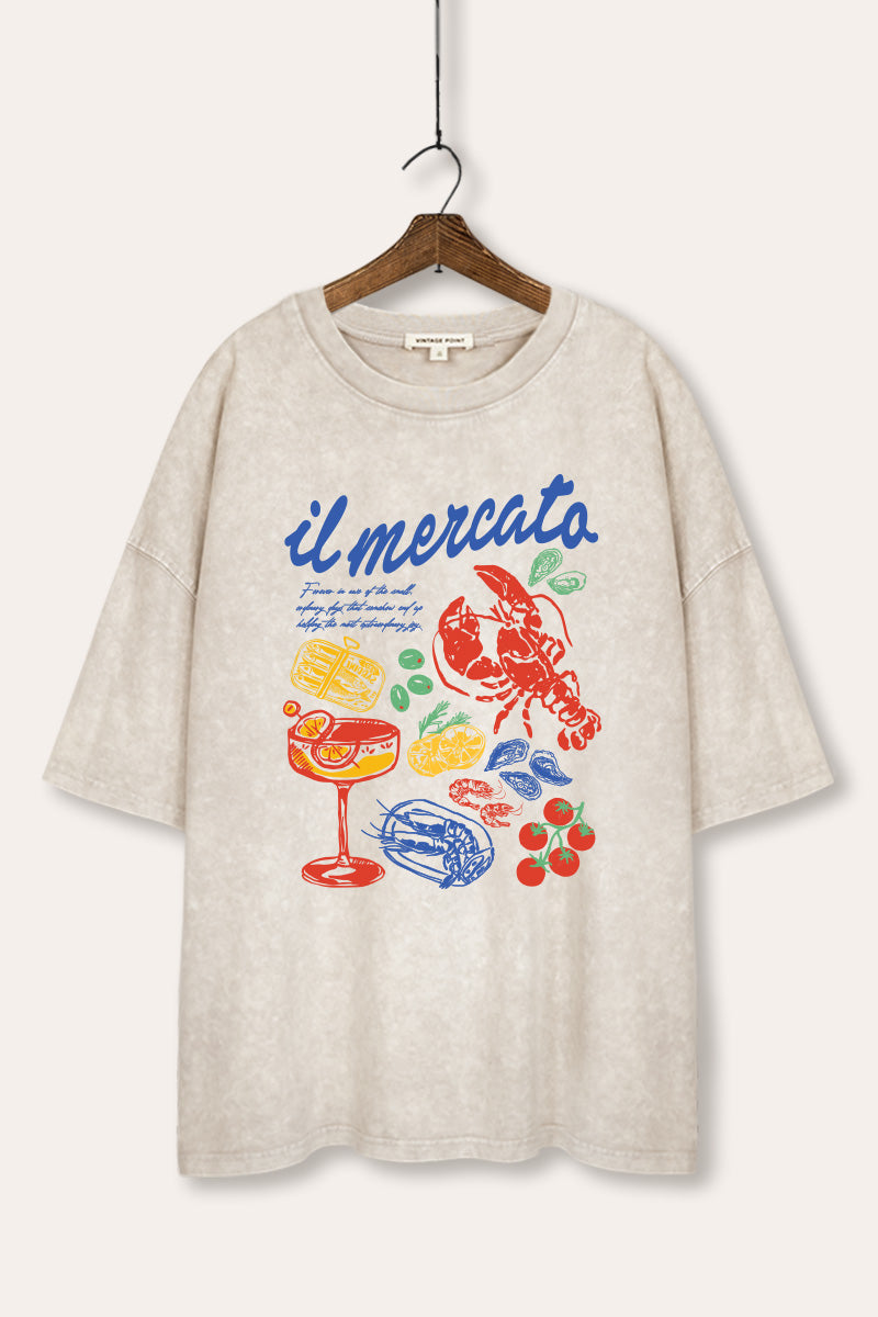 The Market Lobster Coastal Graphic Mineral Wash Oversized Tee