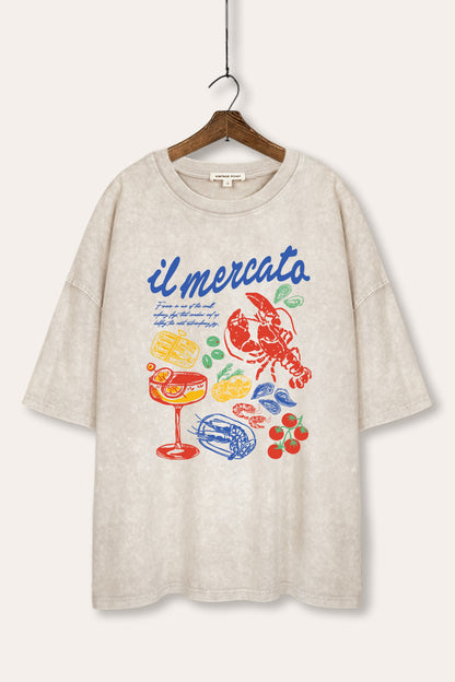 The Market Lobster Coastal Graphic Mineral Wash Oversized Tee