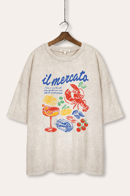 "il mercato market" graphic mineral wash oversized tee