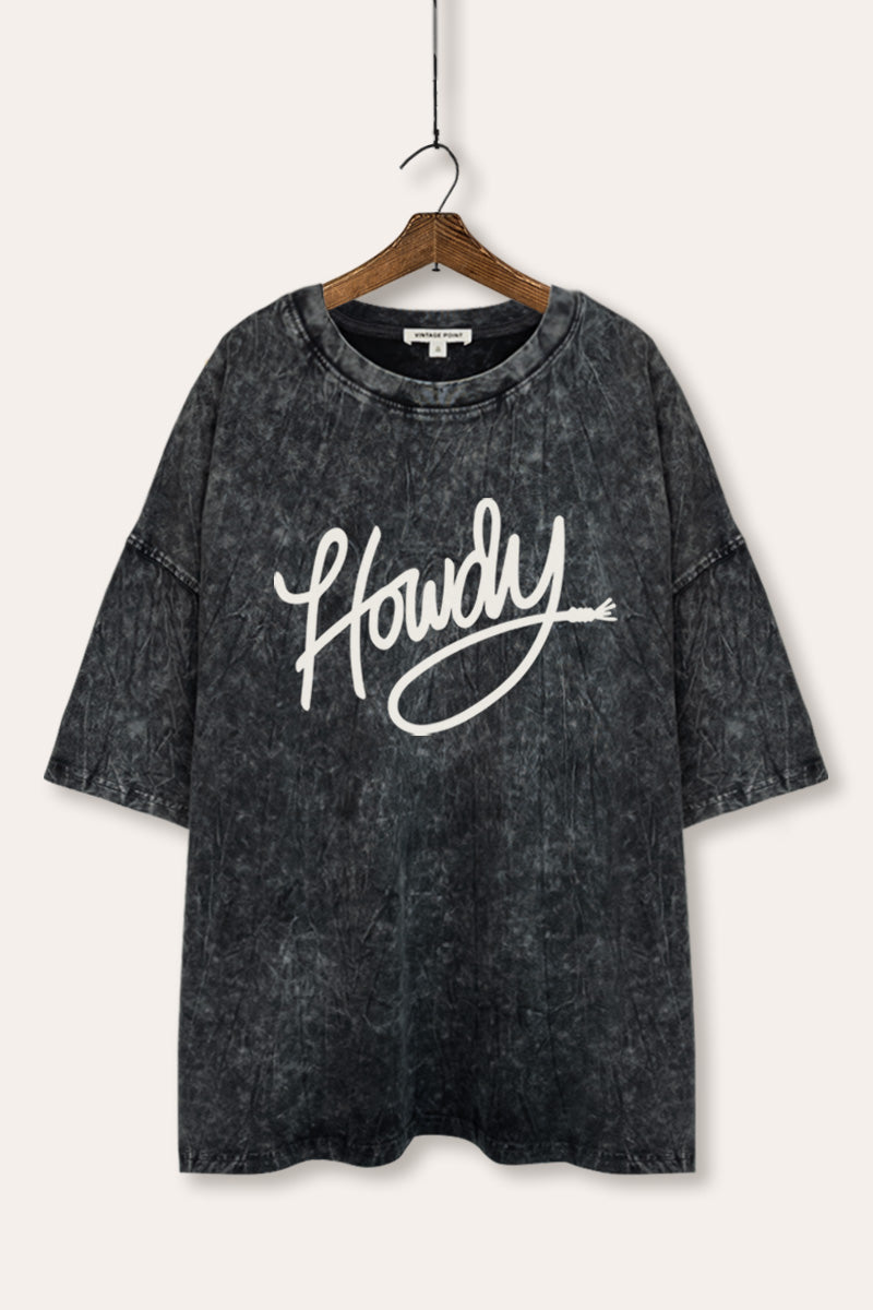 Howdy Cursive Western Graphic Mineral Wash Oversized Tee