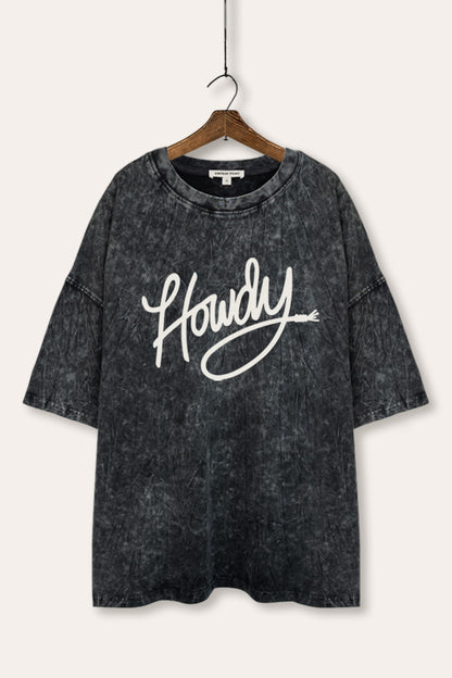 Howdy Cursive Western Graphic Mineral Wash Oversized Tee