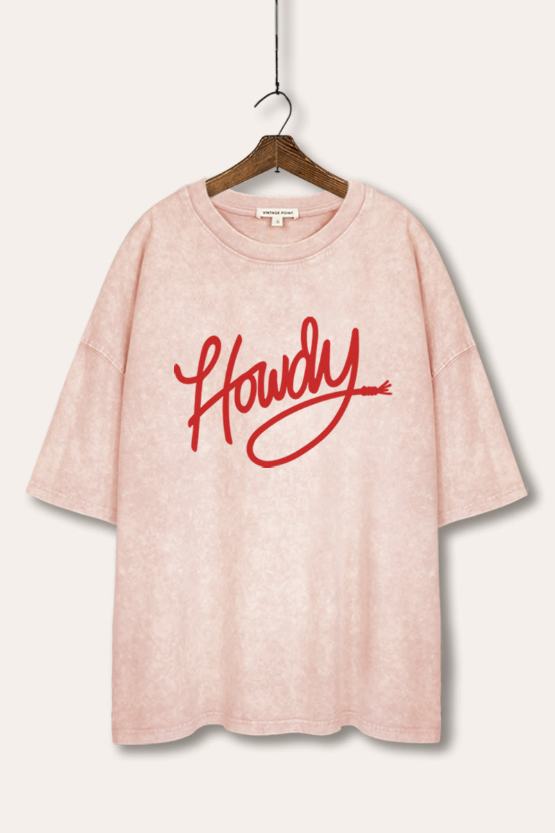 Howdy Cursive Western Graphic Mineral Wash Oversized Tee
