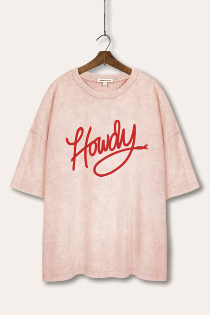 Howdy Cursive Western Graphic Mineral Wash Oversized Tee