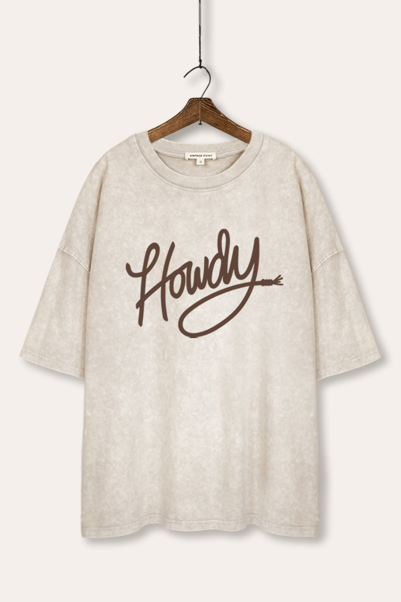Howdy Cursive Western Graphic Mineral Wash Oversized Tee