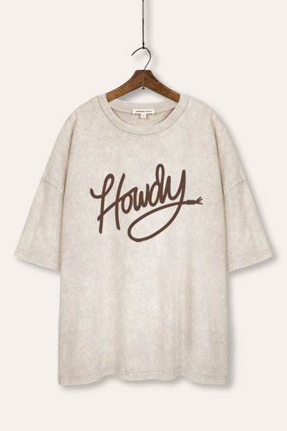 Howdy Cursive Western Graphic Mineral Wash Oversized Tee