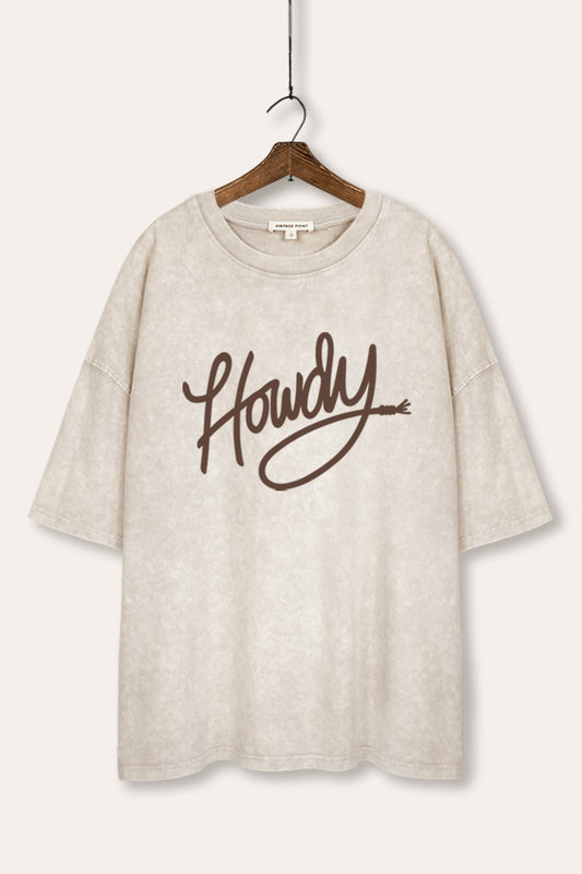 "howdy" graphic mineral wash oversized tee
