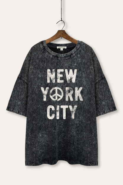New York City Peace Sign Graphic Mineral Wash Oversized Tee