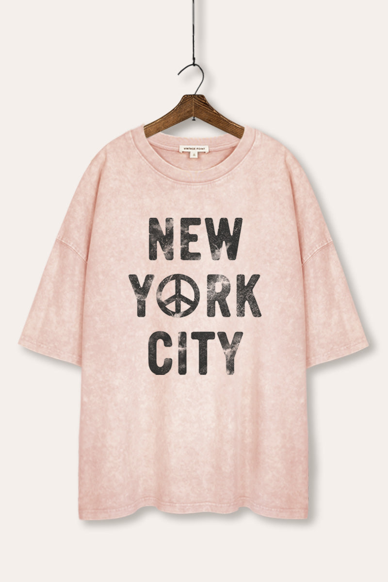 New York City Peace Sign Graphic Mineral Wash Oversized Tee
