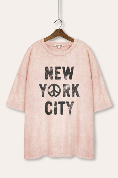 New York City Peace Sign Graphic Mineral Wash Oversized Tee