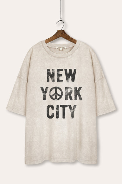 New York City Peace Sign Graphic Mineral Wash Oversized Tee
