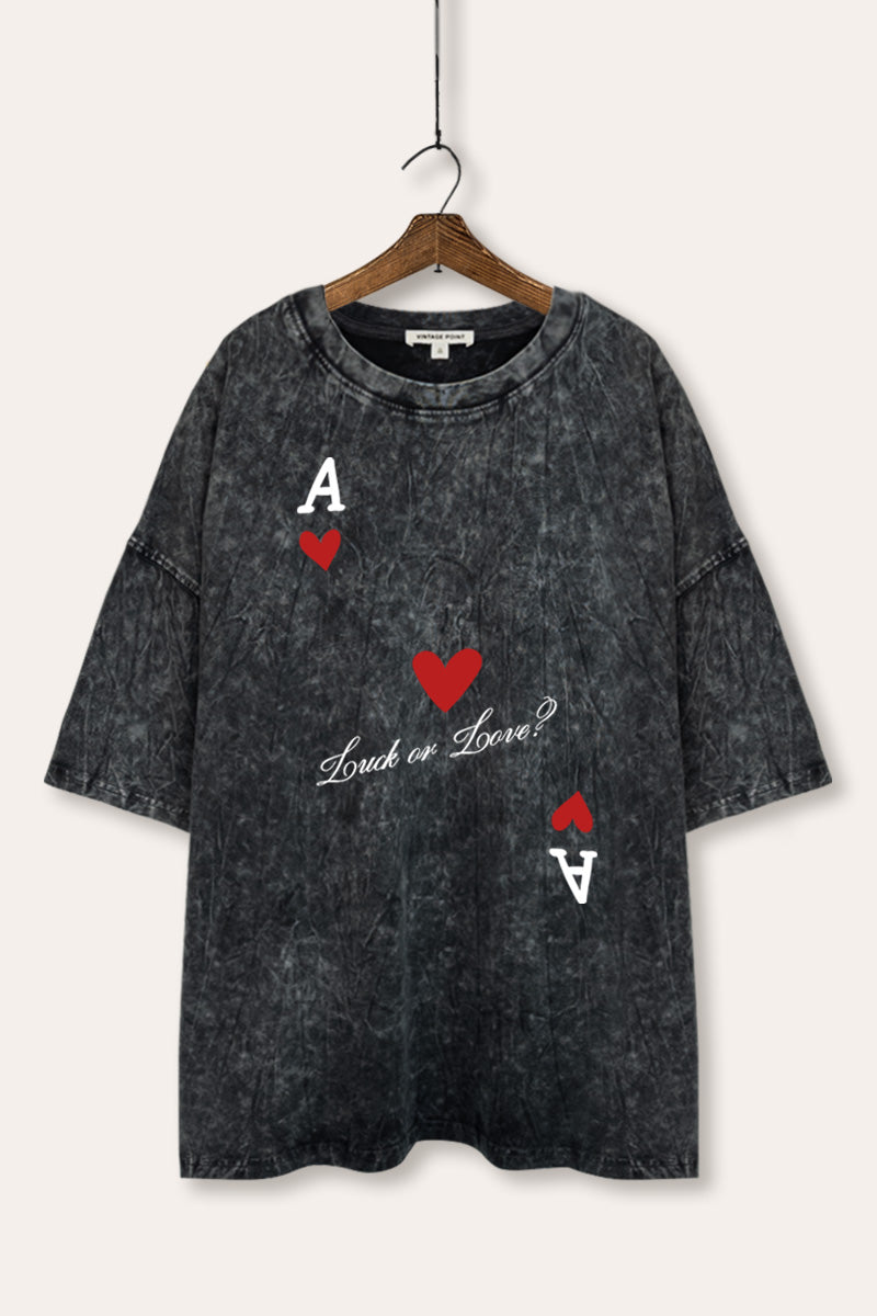 "luck or love" graphic mineral wash oversized tee