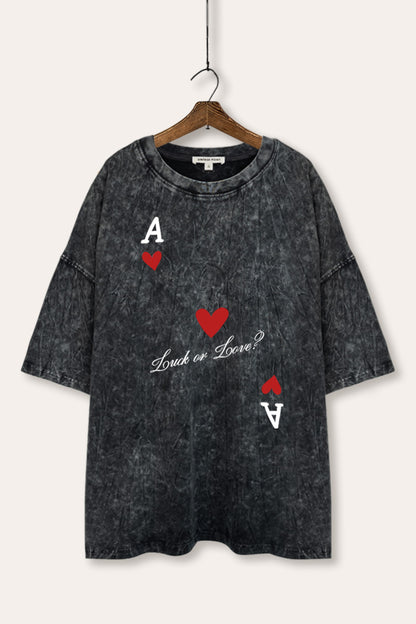 "luck or love" graphic mineral wash oversized tee