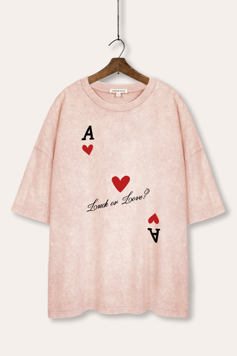"luck or love" graphic mineral wash oversized tee