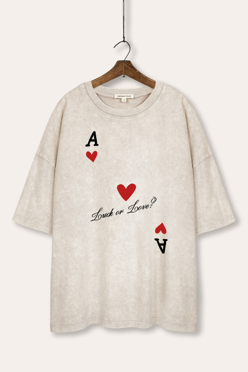 "luck or love" graphic mineral wash oversized tee