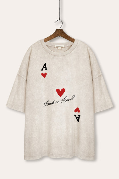 "luck or love" graphic mineral wash oversized tee