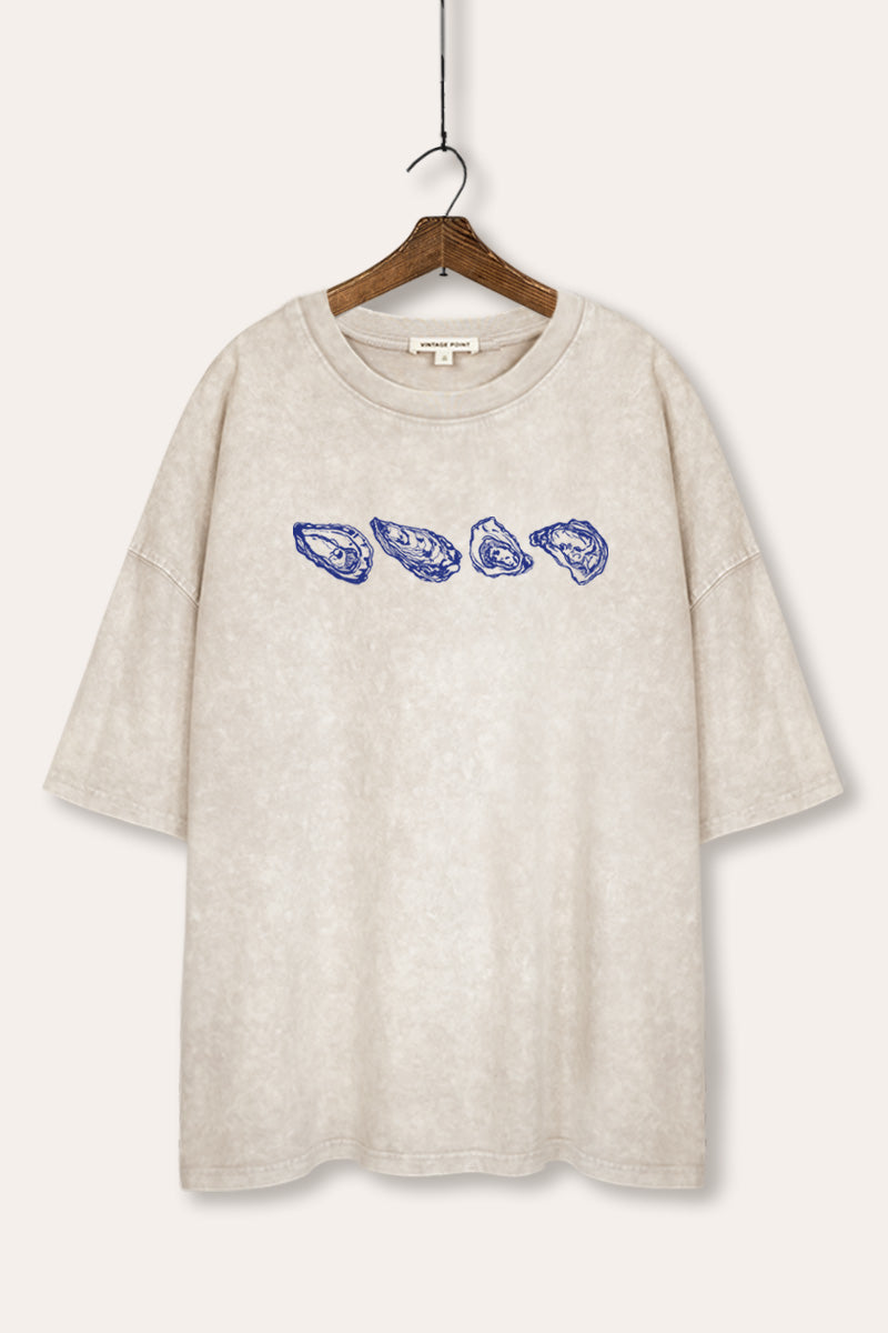 Oyster Coastal Graphic Mineral Wash Oversized Tee