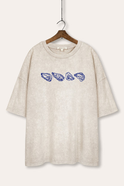 Oyster Coastal Graphic Mineral Wash Oversized Tee