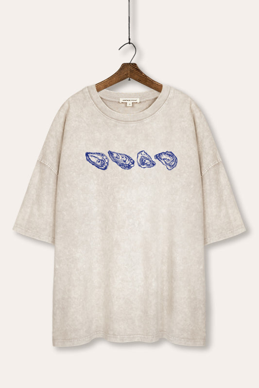Oyster Coastal Graphic Mineral Wash Oversized Tee
