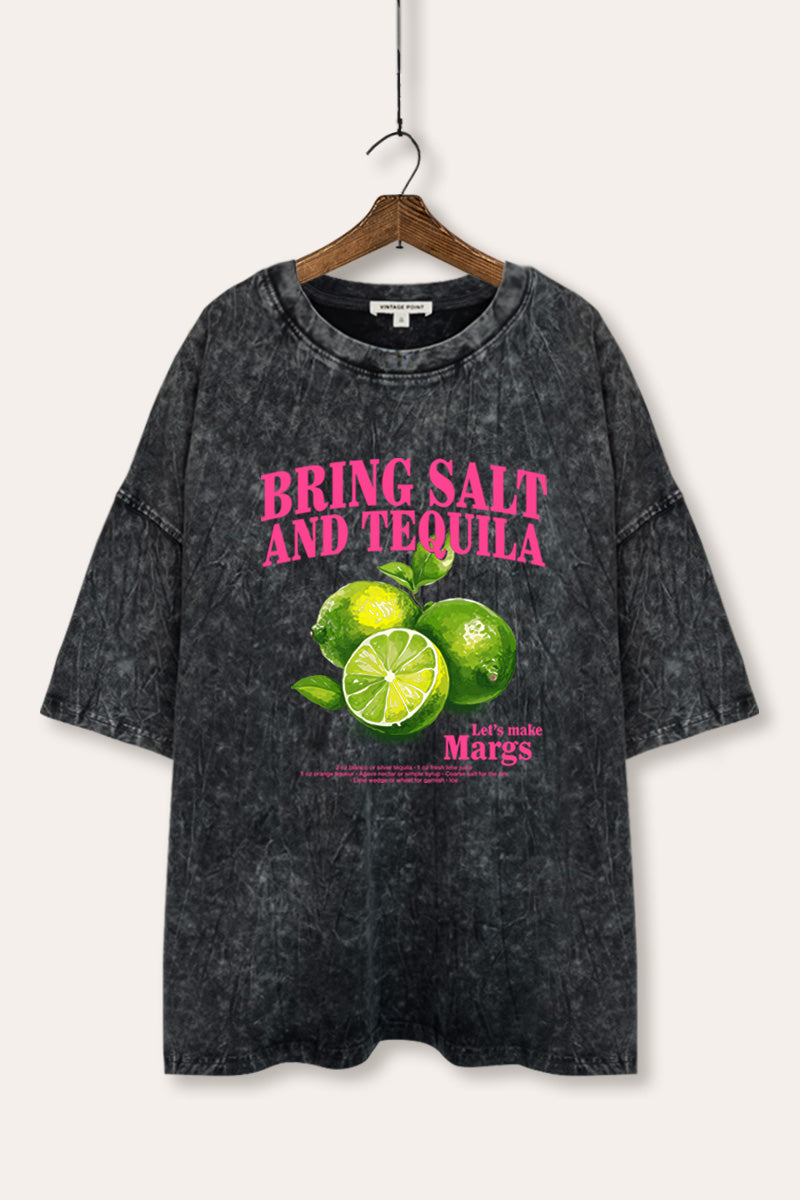 Salt Tequila & Margarita Graphic Mineral Wash Oversized Tee
