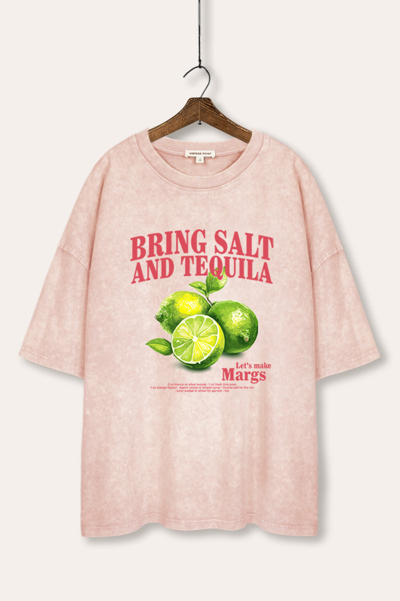 Salt Tequila & Margarita Graphic Mineral Wash Oversized Tee