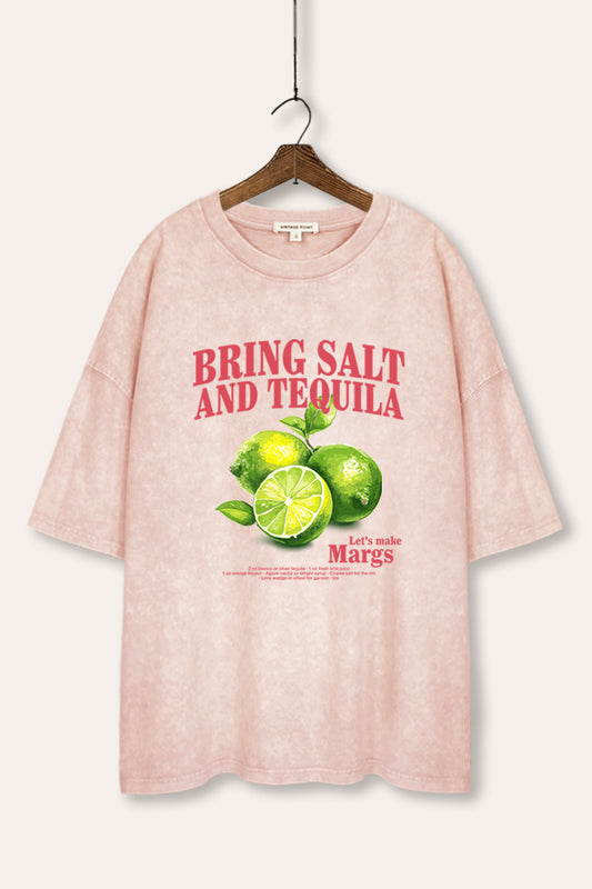 Salt Tequila & Margarita Graphic Mineral Wash Oversized Tee