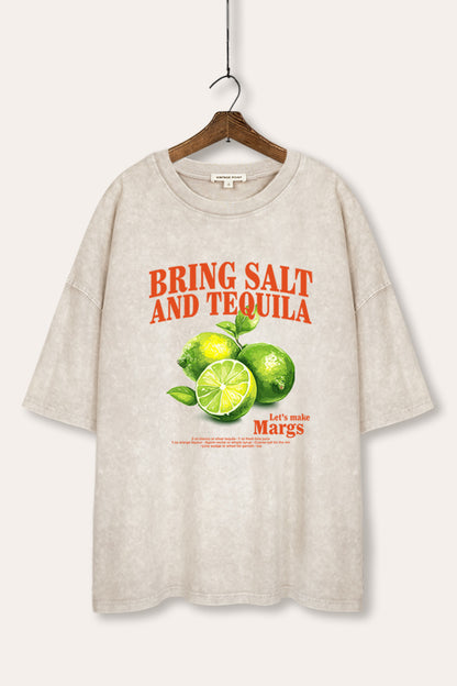 Salt Tequila & Margarita Graphic Mineral Wash Oversized Tee