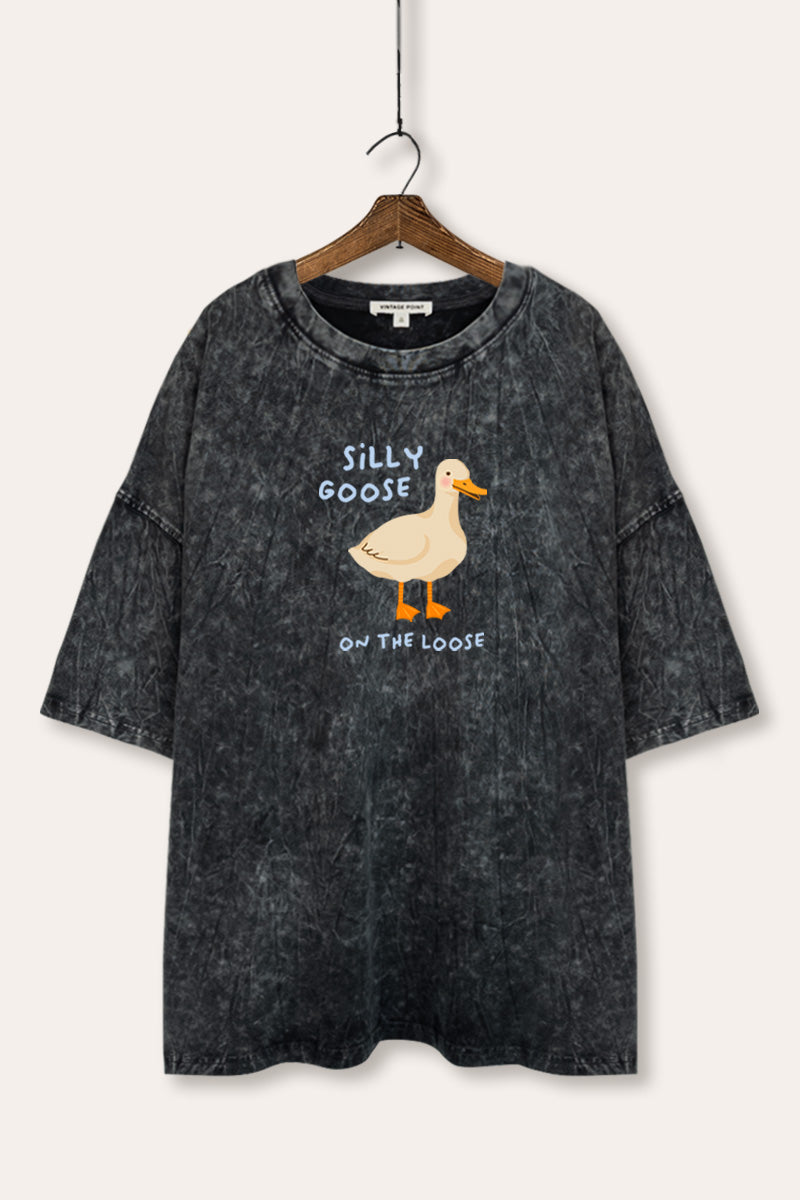 Silly Goose Pastel Graphic Mineral Wash Oversized Tee