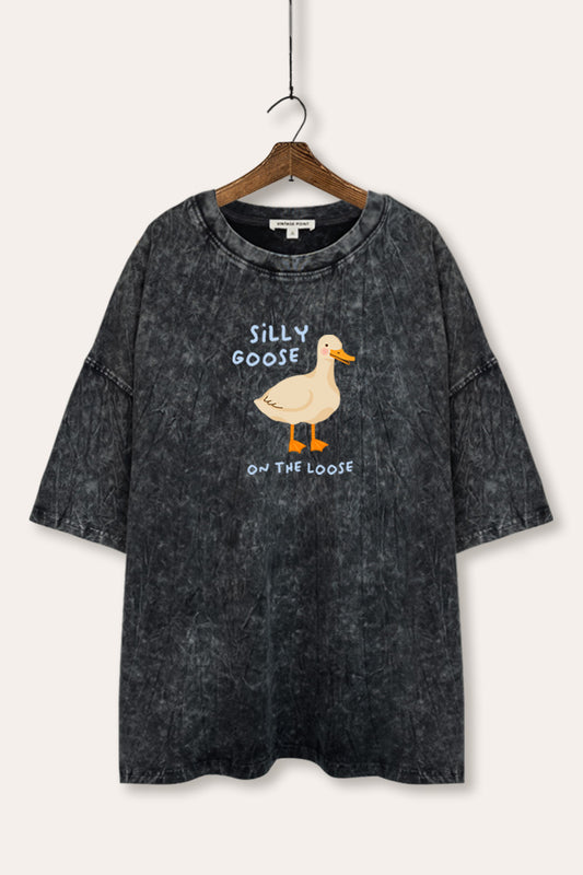 Silly Goose Pastel Graphic Mineral Wash Oversized Tee