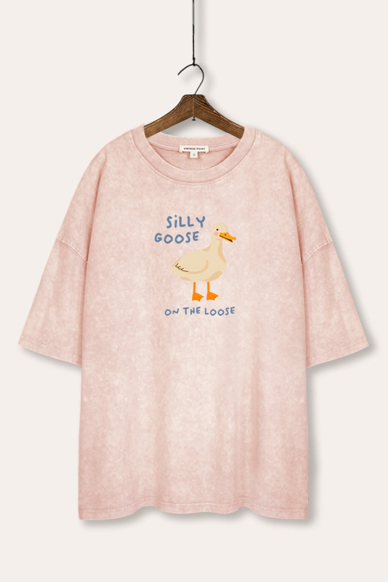 Silly Goose Pastel Graphic Mineral Wash Oversized Tee
