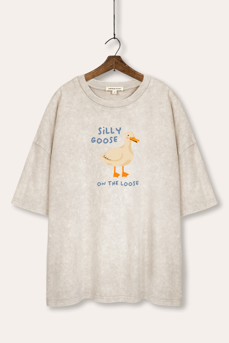 Silly Goose Pastel Graphic Mineral Wash Oversized Tee
