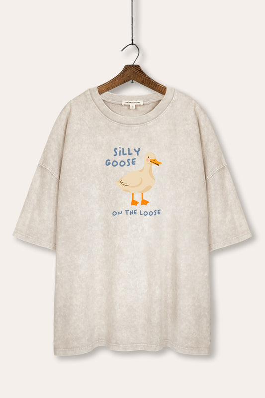 Silly Goose Pastel Graphic Mineral Wash Oversized Tee