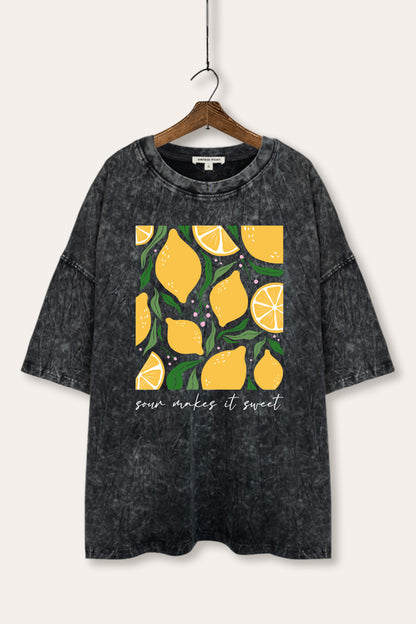 Sour & Sweet Lemon Fruit Graphic Mineral Wash Oversized Tee