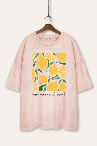 Sour & Sweet Lemon Fruit Graphic Mineral Wash Oversized Tee