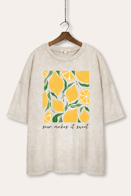 Sour & Sweet Lemon Fruit Graphic Mineral Wash Oversized Tee
