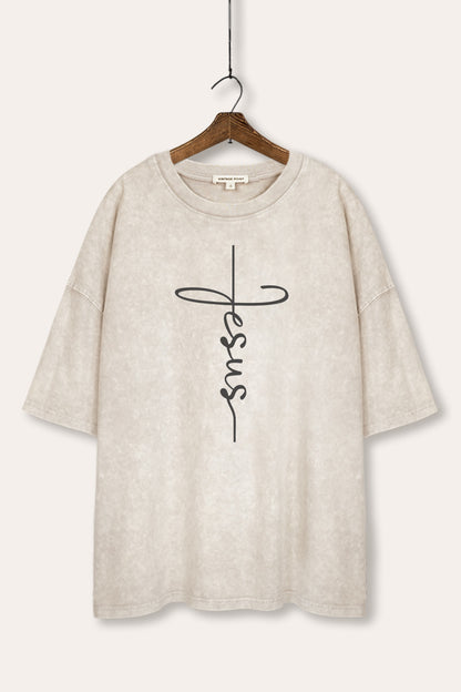Jesus Cross Typography Mineral Wash Oversized Tee